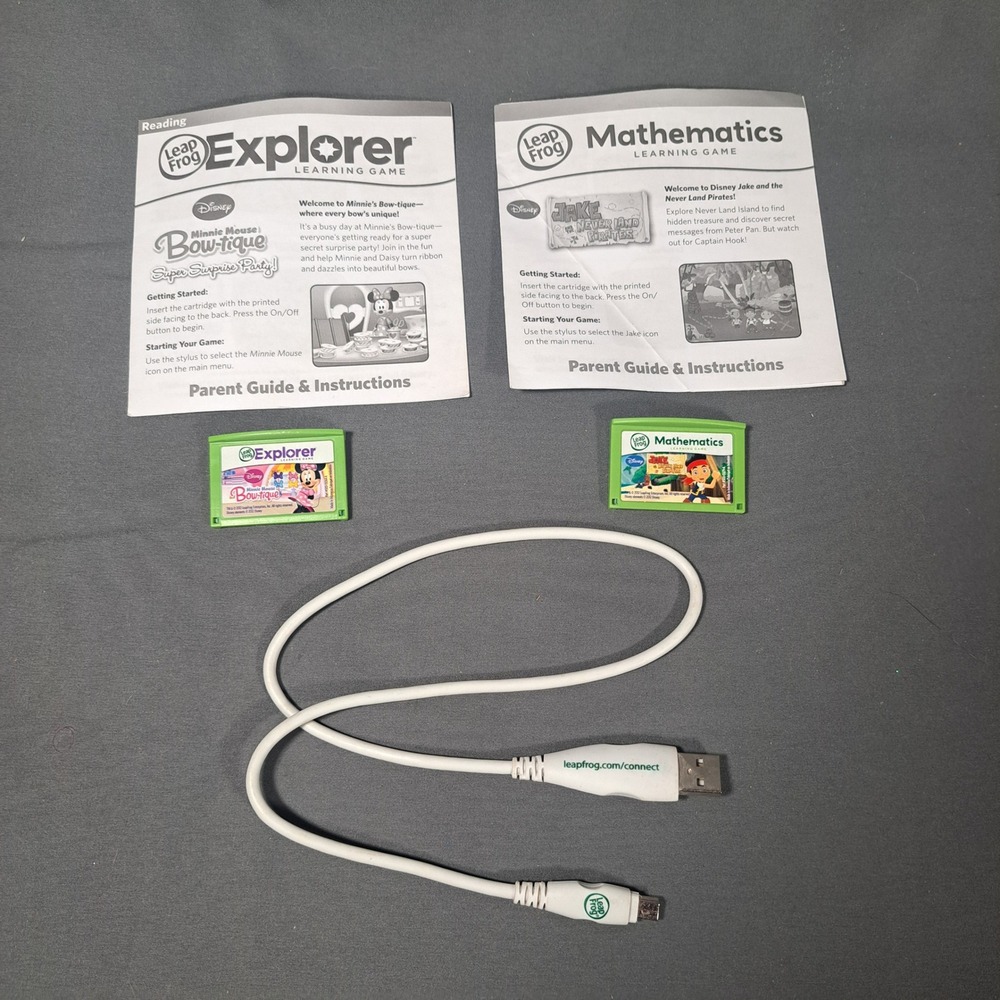 LeapFrog Explorer Games Disney Minnie Mouse Jake Pirates & USB Cable Educational